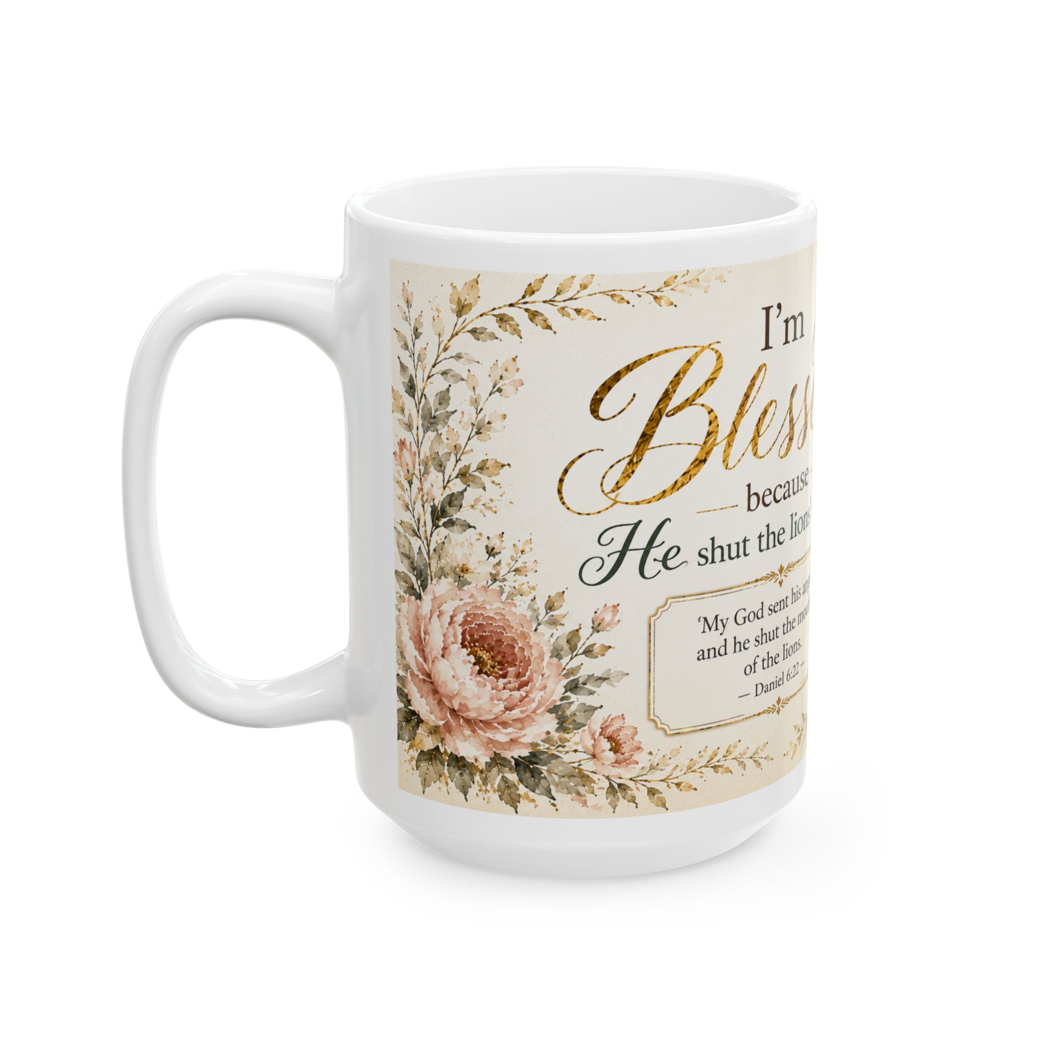 Daniel 6:22 Christian Mug, He Shut the Lions’ Mouths Bible Verse Coffee Cup, Faith Gift