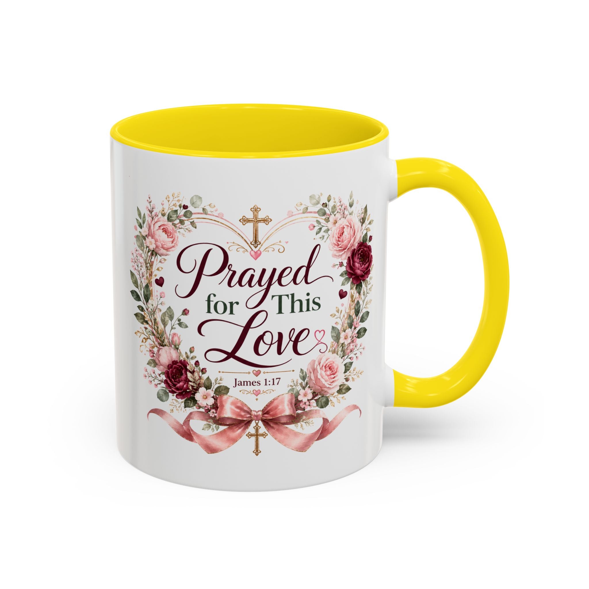 Prayed for This Love Mug, Christian Gift for Wife or Girlfriend, Romantic Bible Verse Mug, James 1:17 Floral Love Coffee Cup