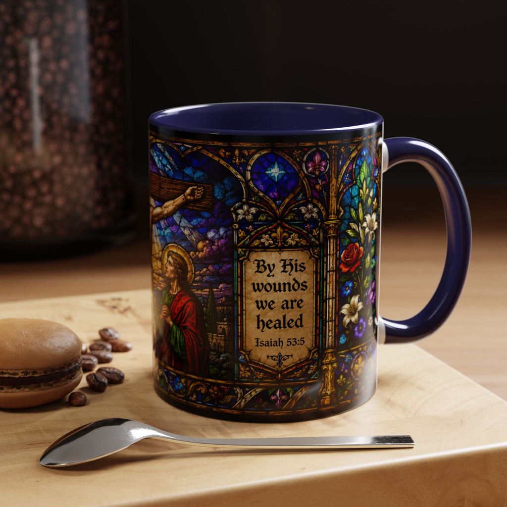 Jesus Crucifixion Mug, Christian Coffee Cup, Stained Glass Cross Mug, Faith Bible Mug, Religious Gift, Holy Bible Coffee Cup