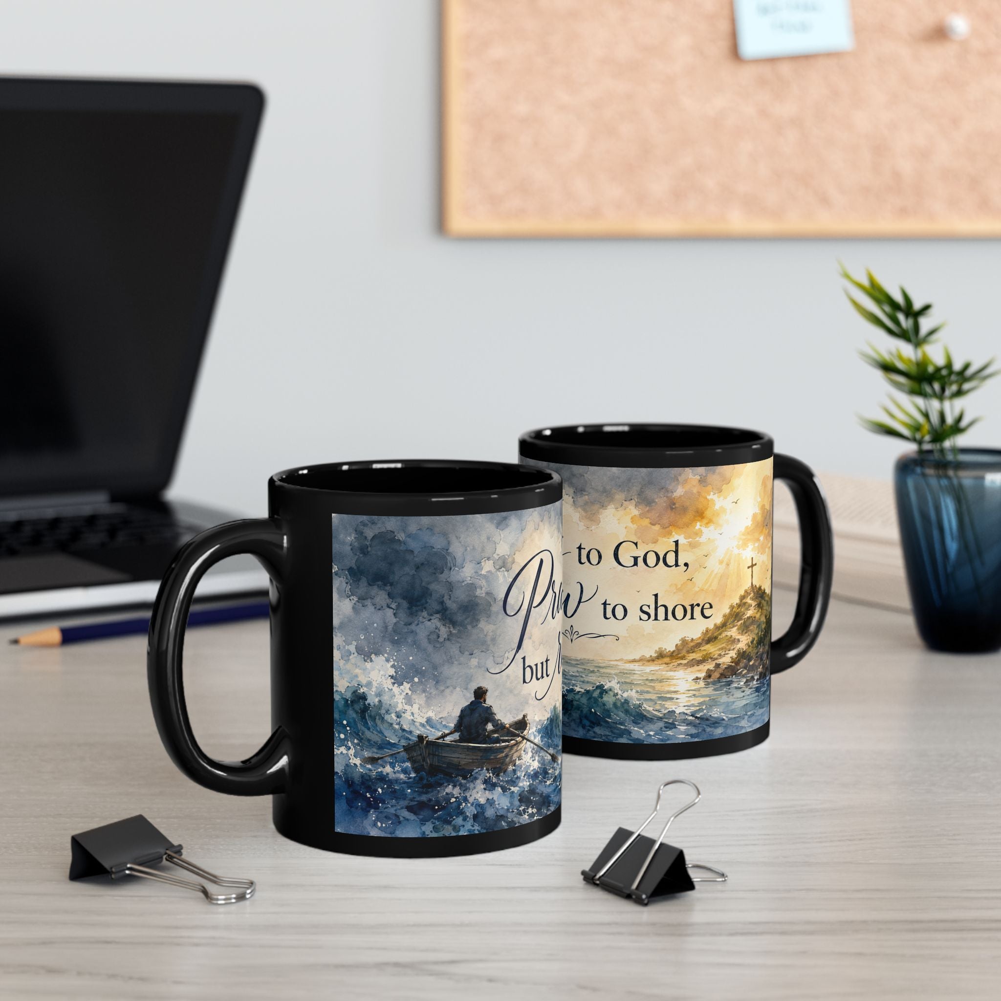 Pray to God But Row to Shore Mug, Christian Ocean Coffee Cup