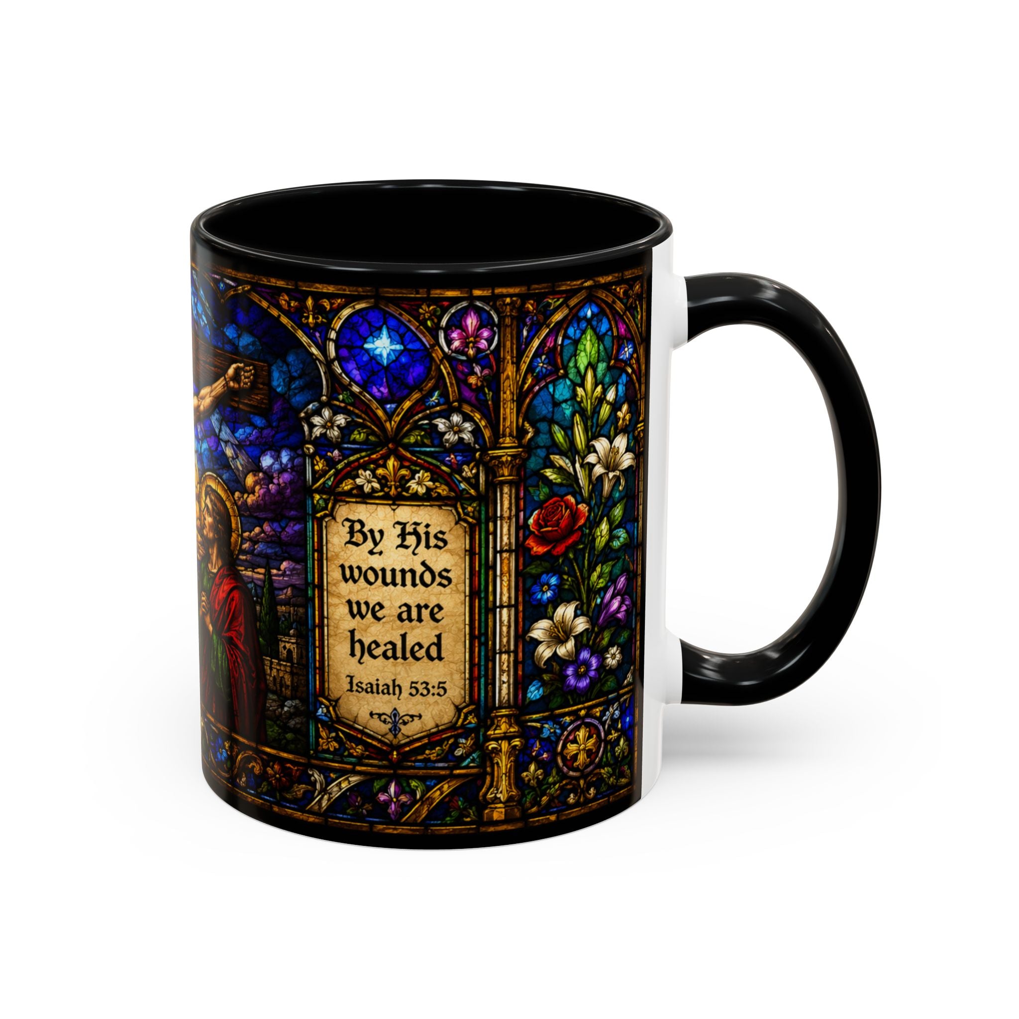 Jesus Crucifixion Mug, Christian Coffee Cup, Stained Glass Cross Mug, Faith Bible Mug, Religious Gift, Holy Bible Coffee Cup