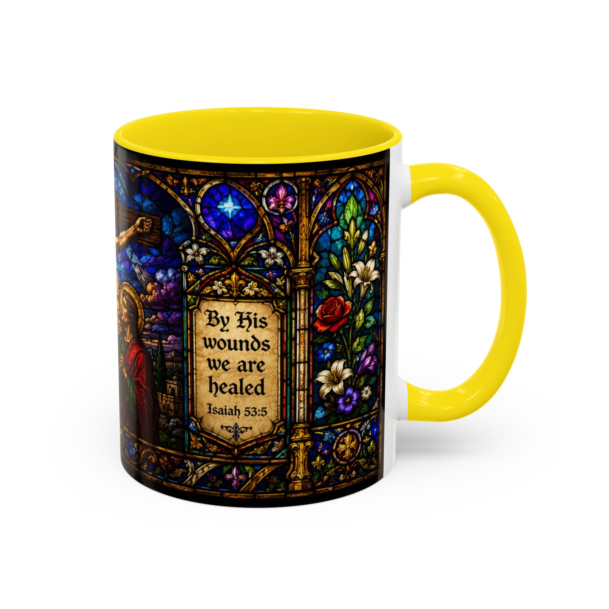 Jesus Crucifixion Mug, Christian Coffee Cup, Stained Glass Cross Mug, Faith Bible Mug, Religious Gift, Holy Bible Coffee Cup