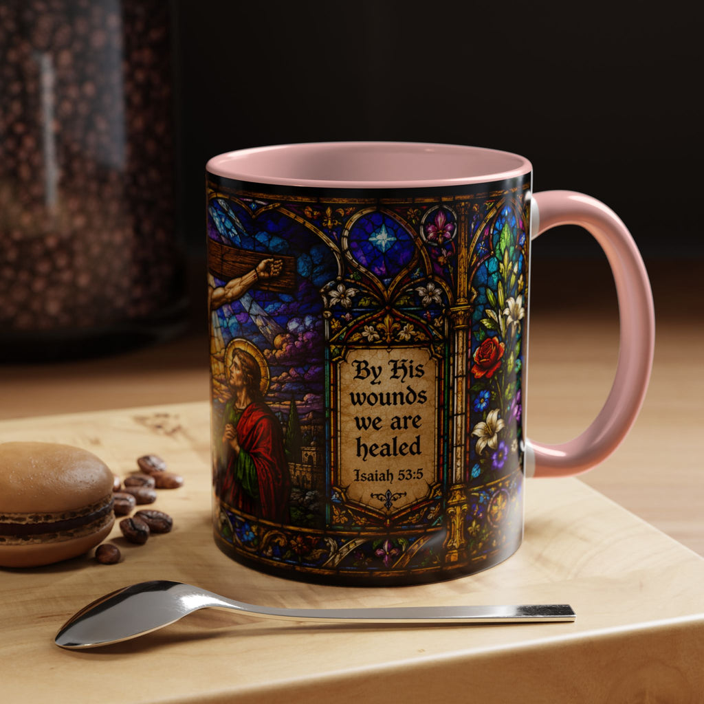 Jesus Crucifixion Mug, Christian Coffee Cup, Stained Glass Cross Mug, Faith Bible Mug, Religious Gift, Holy Bible Coffee Cup