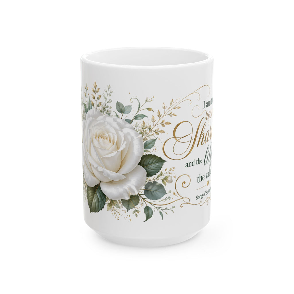 White Rose Floral Script Mug