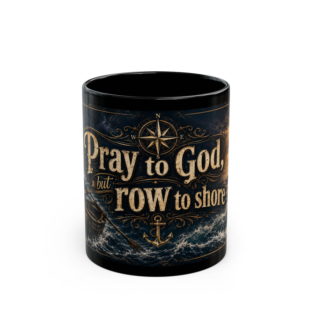 Pray to God But Row to Shore Mug, Christian Ocean Coffee Cup
