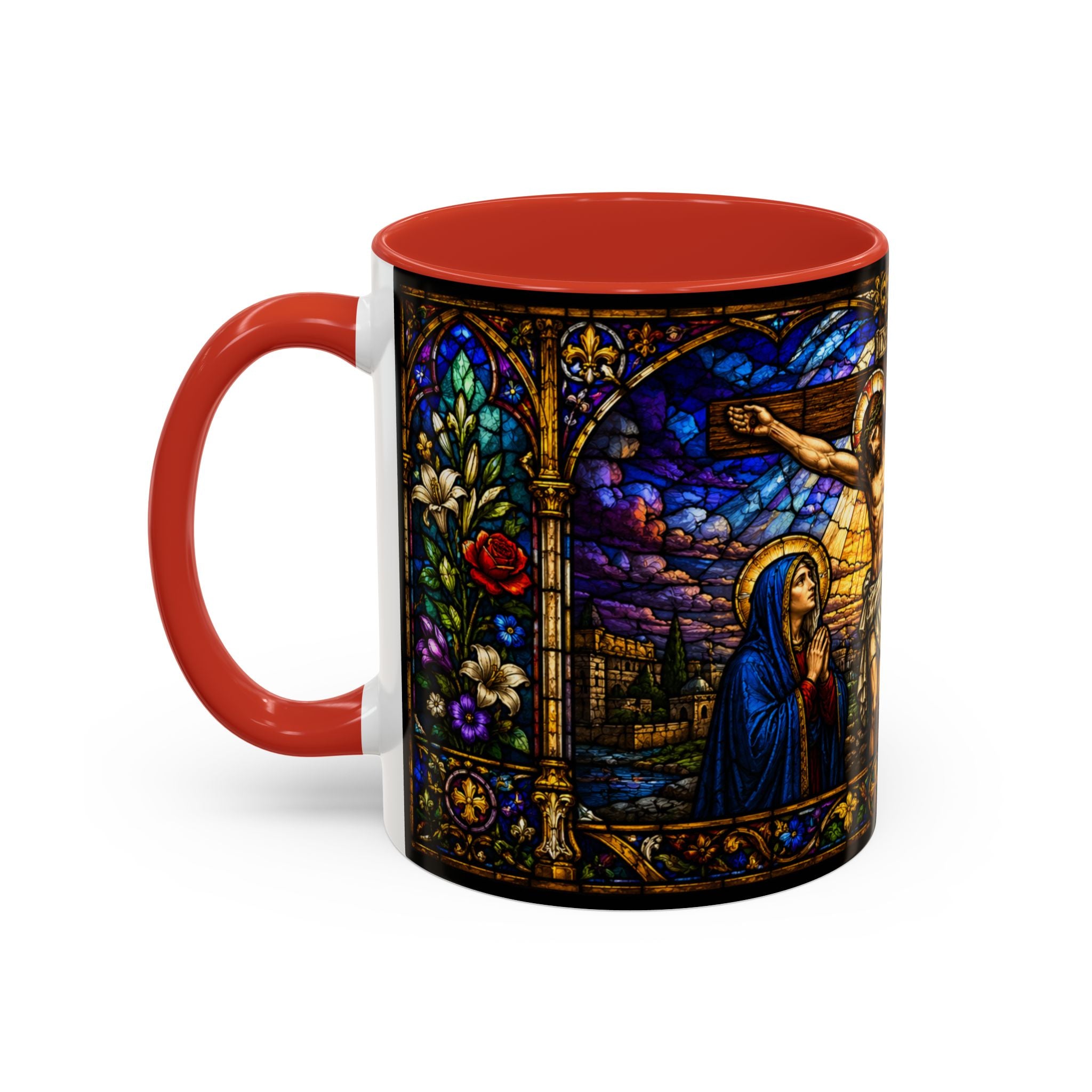Jesus Crucifixion Mug, Christian Coffee Cup, Stained Glass Cross Mug, Faith Bible Mug, Religious Gift, Holy Bible Coffee Cup