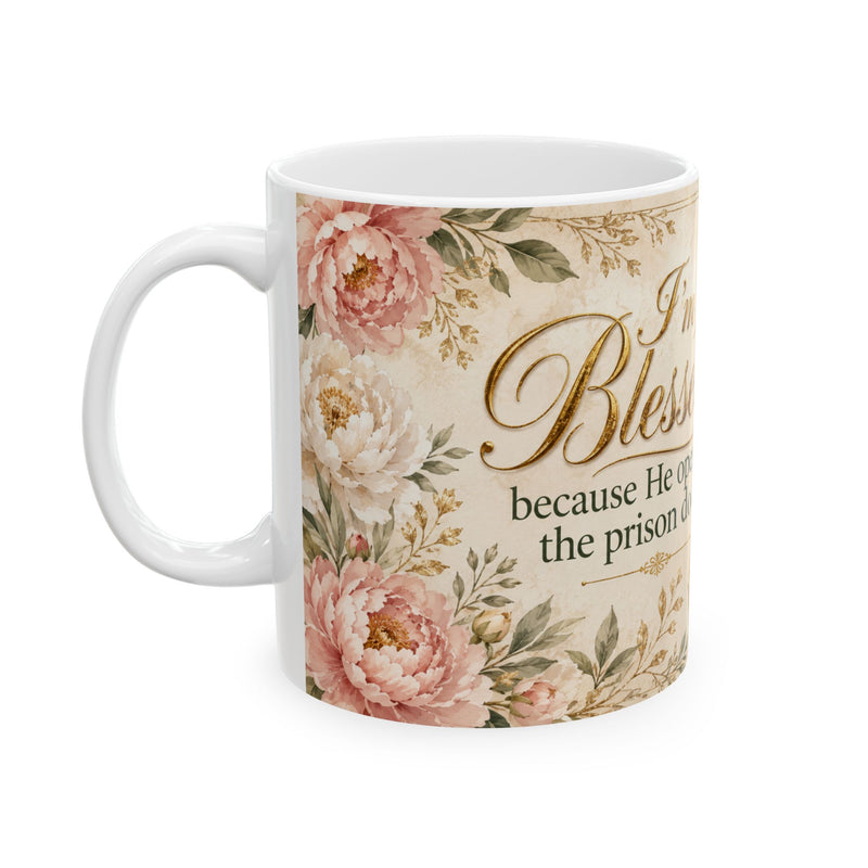 Acts 16:26 Christian Mug, He Opened the Prison Doors Bible Verse Coffee Cup, Faith Gift