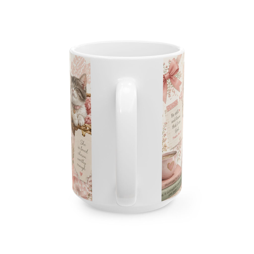 Christian Cat Mug, Blessed Day Kitten Cup, Psalm 46:5 Gift