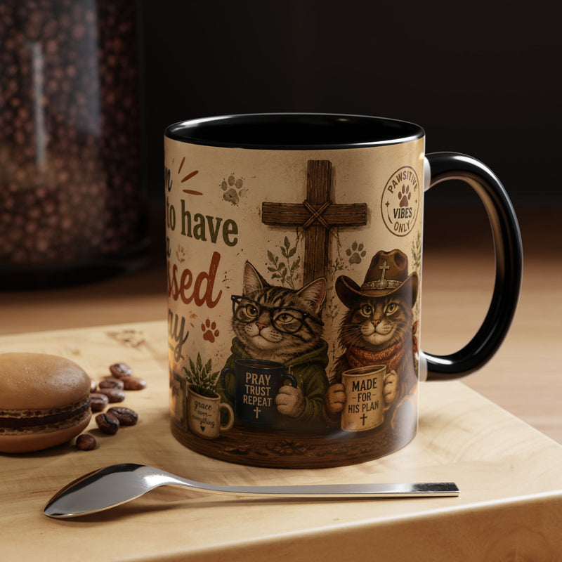 Christian Cat Mug, Blessed Day Coffee Cup, Exodus 14:14 Gift