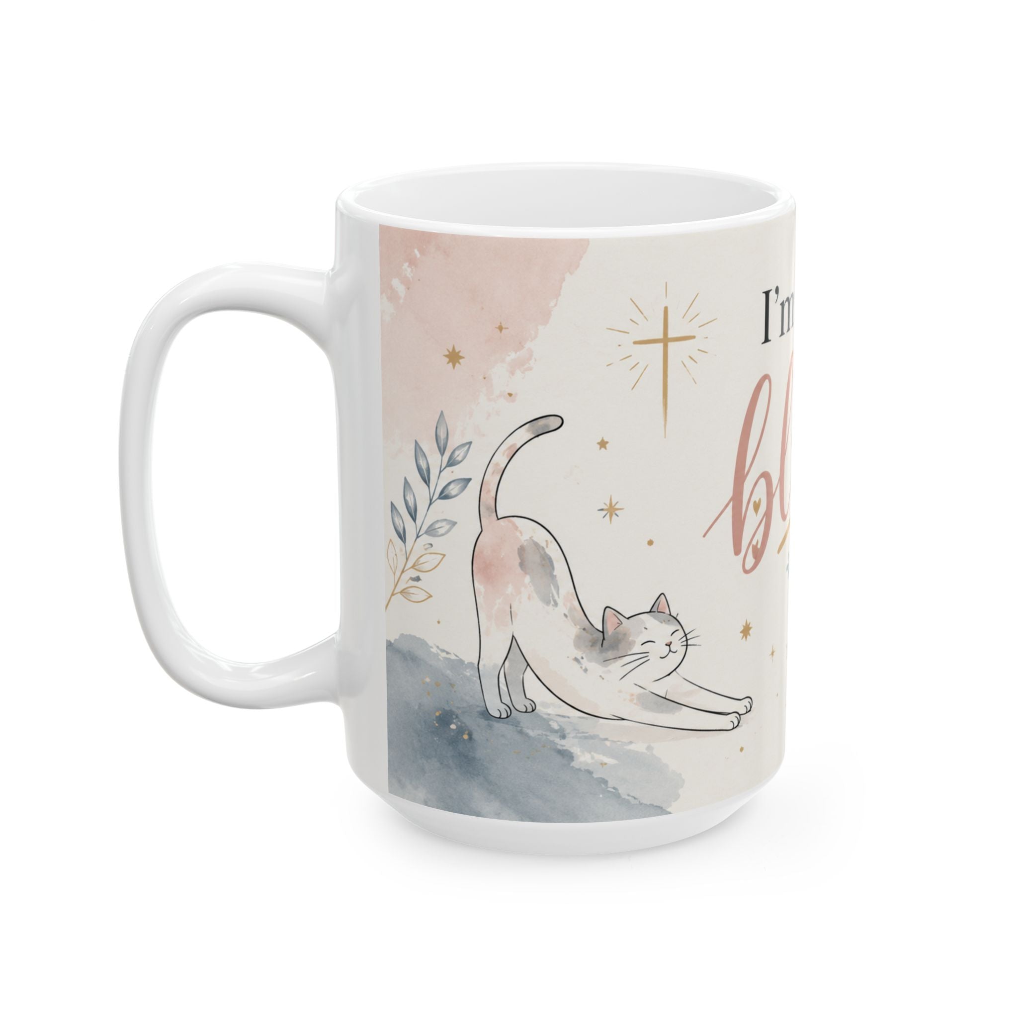 Christian Cat Mug, Blessed Day Coffee Cup, Nehemiah 8:10 Gift
