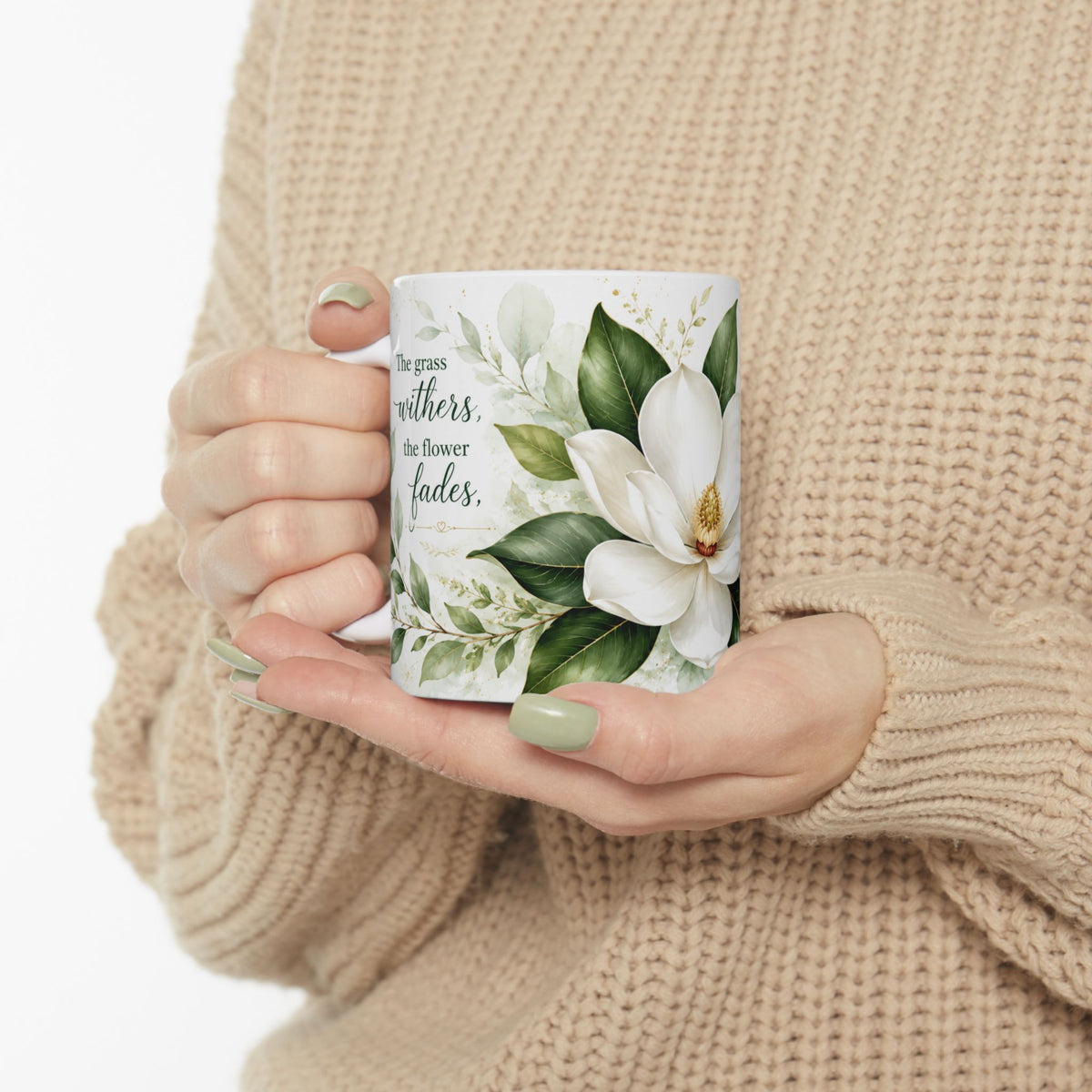 White Magnolia Floral Mug
