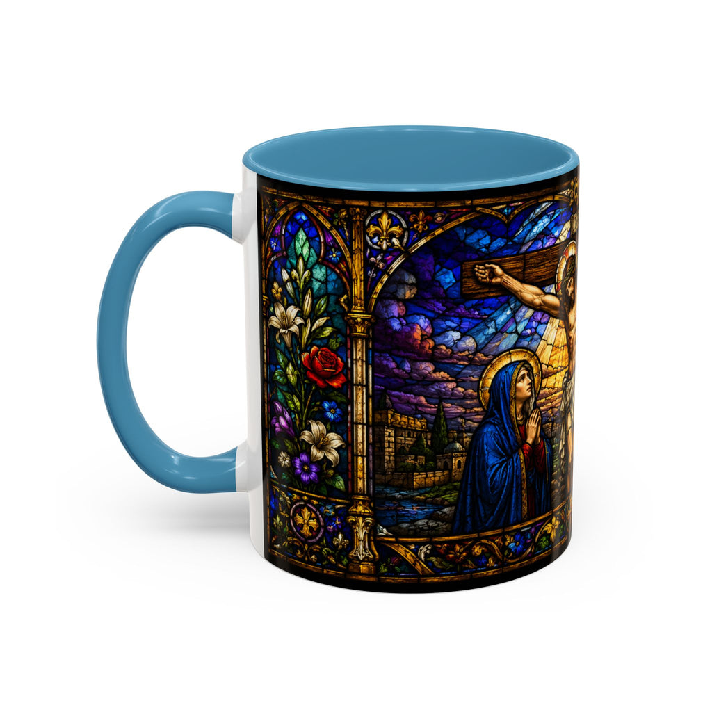 Jesus Crucifixion Mug, Christian Coffee Cup, Stained Glass Cross Mug, Faith Bible Mug, Religious Gift, Holy Bible Coffee Cup
