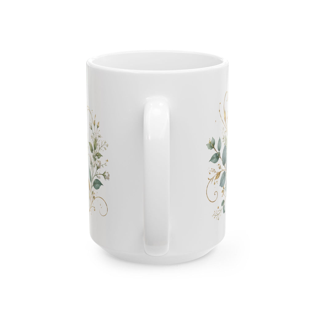 White Rose Floral Script Mug