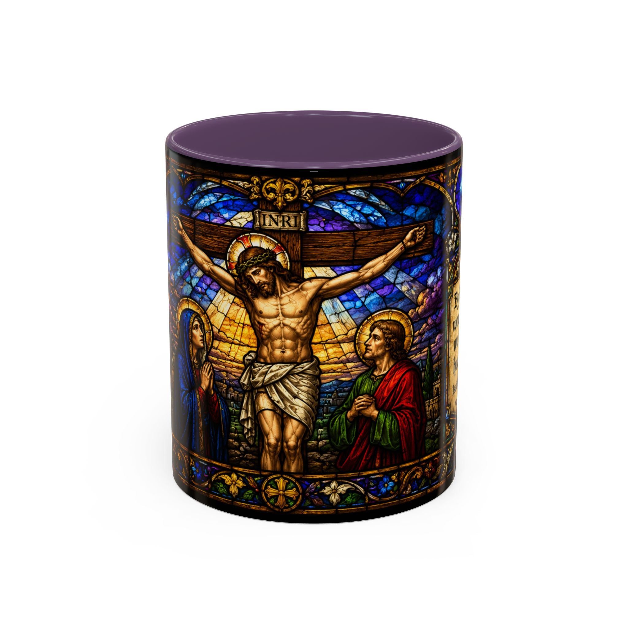 Jesus Crucifixion Mug, Christian Coffee Cup, Stained Glass Cross Mug, Faith Bible Mug, Religious Gift, Holy Bible Coffee Cup