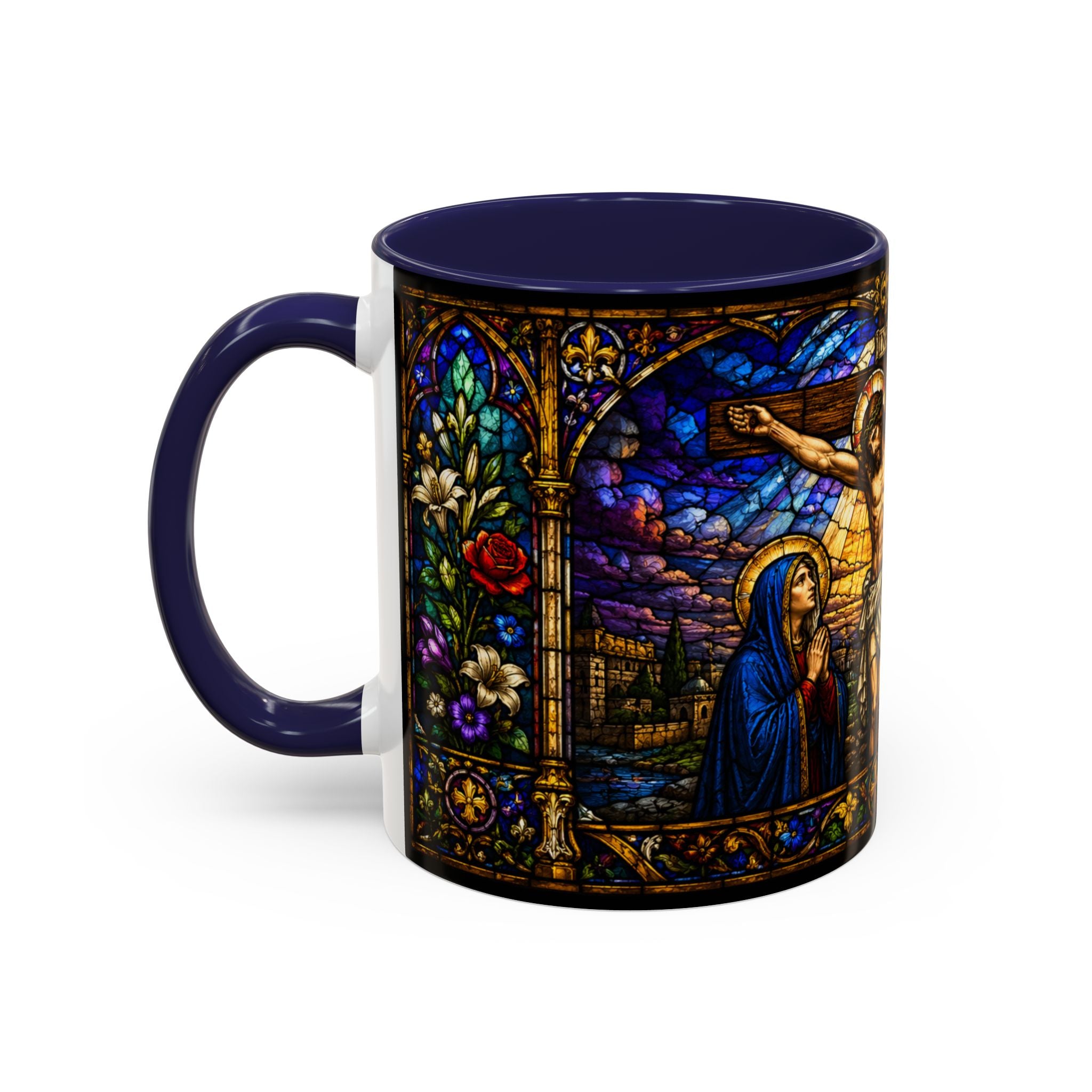 Jesus Crucifixion Mug, Christian Coffee Cup, Stained Glass Cross Mug, Faith Bible Mug, Religious Gift, Holy Bible Coffee Cup