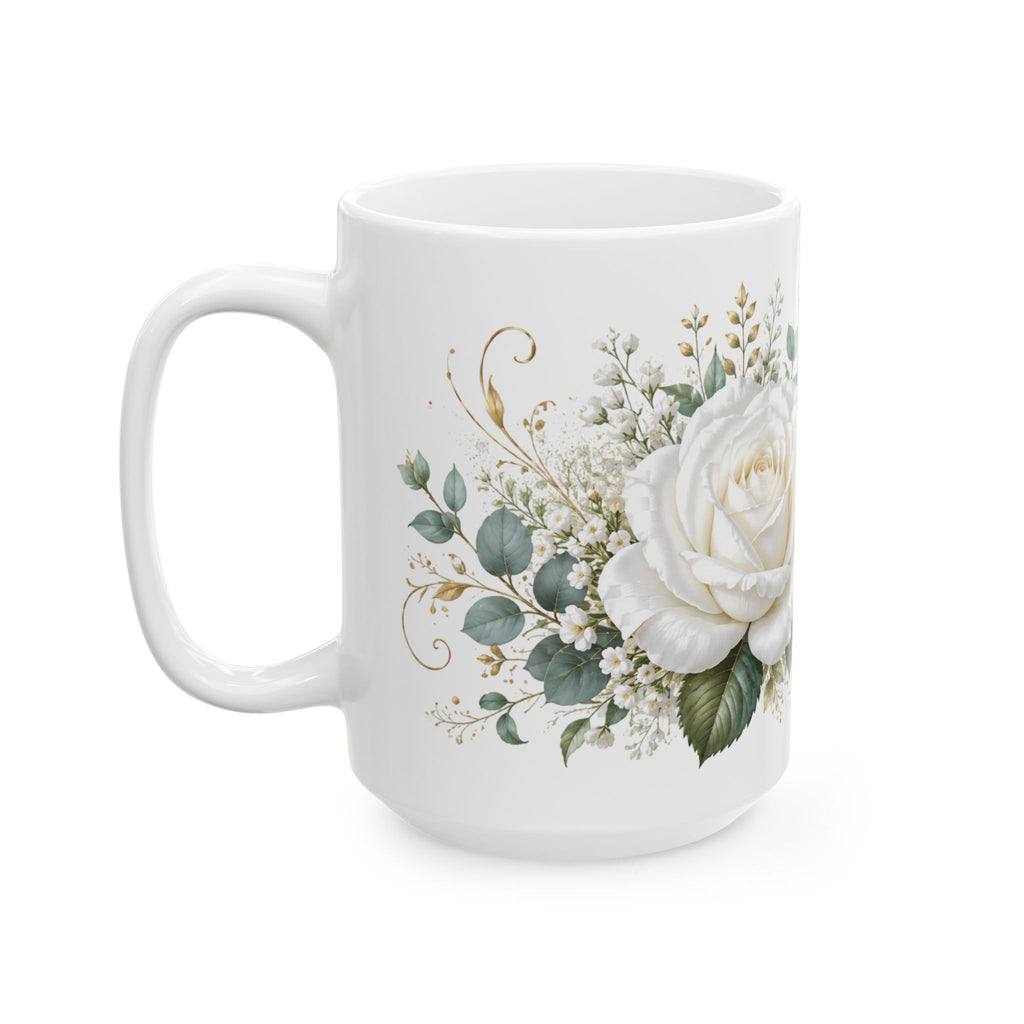 White Rose Floral Script Mug