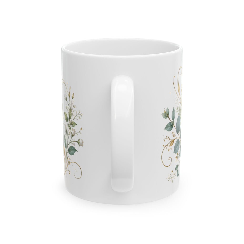 White Rose Floral Script Mug