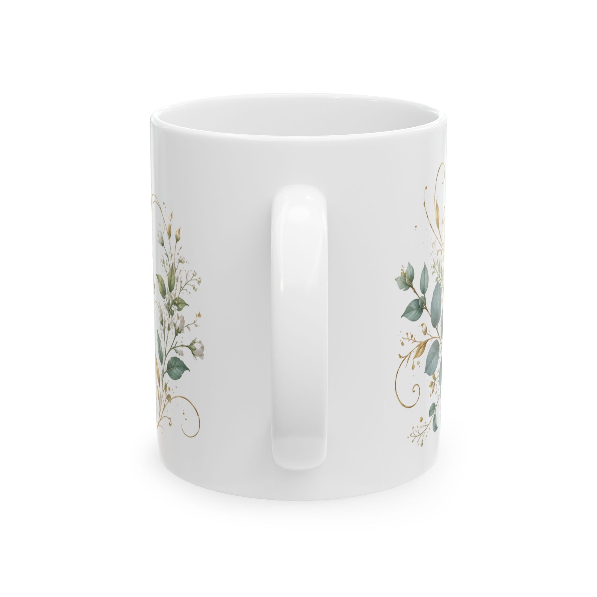 White Rose Floral Script Mug
