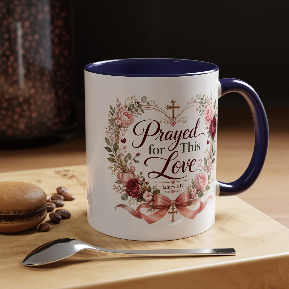 Prayed for This Love Mug, Christian Gift for Wife or Girlfriend, Romantic Bible Verse Mug, James 1:17 Floral Love Coffee Cup