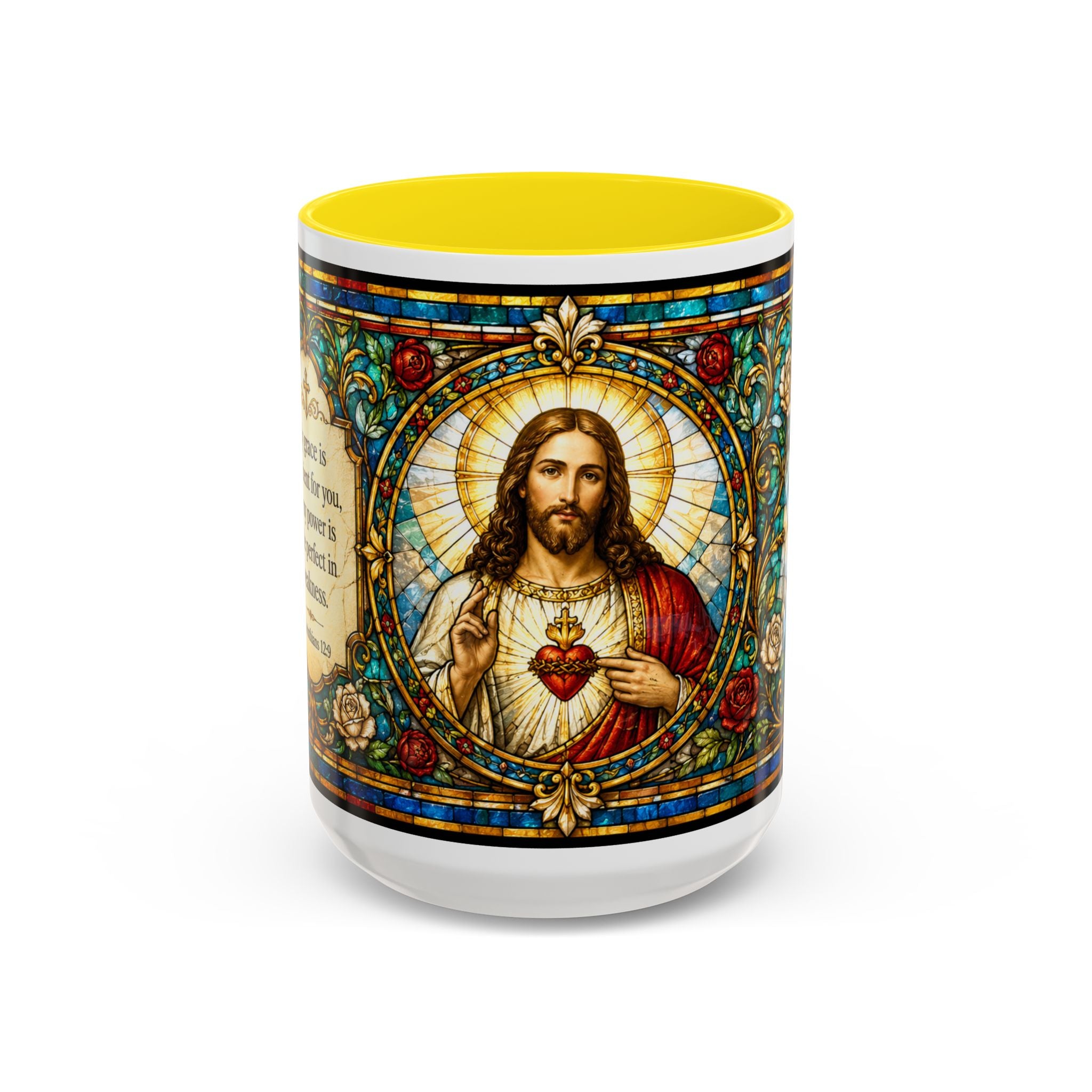 Sacred Heart Jesus Stained Glass Mug | Accent Coffee Mug 11oz 15oz