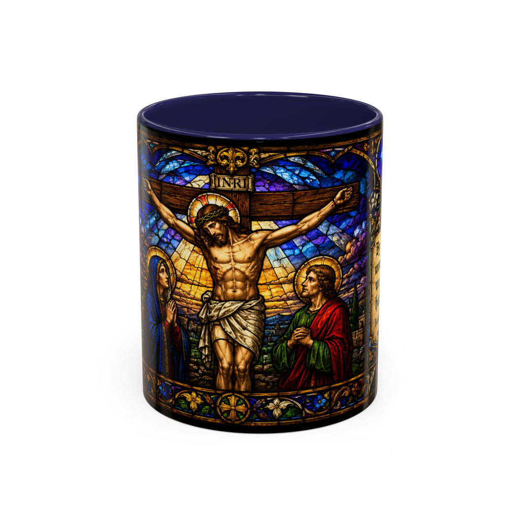 Jesus Crucifixion Mug, Christian Coffee Cup, Stained Glass Cross Mug, Faith Bible Mug, Religious Gift, Holy Bible Coffee Cup