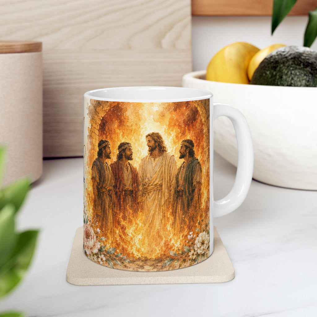 Daniel 3:25 Christian Mug, He Stood in the Fire With Me Bible Verse Coffee Cup, Fiery Furnace Faith Gift