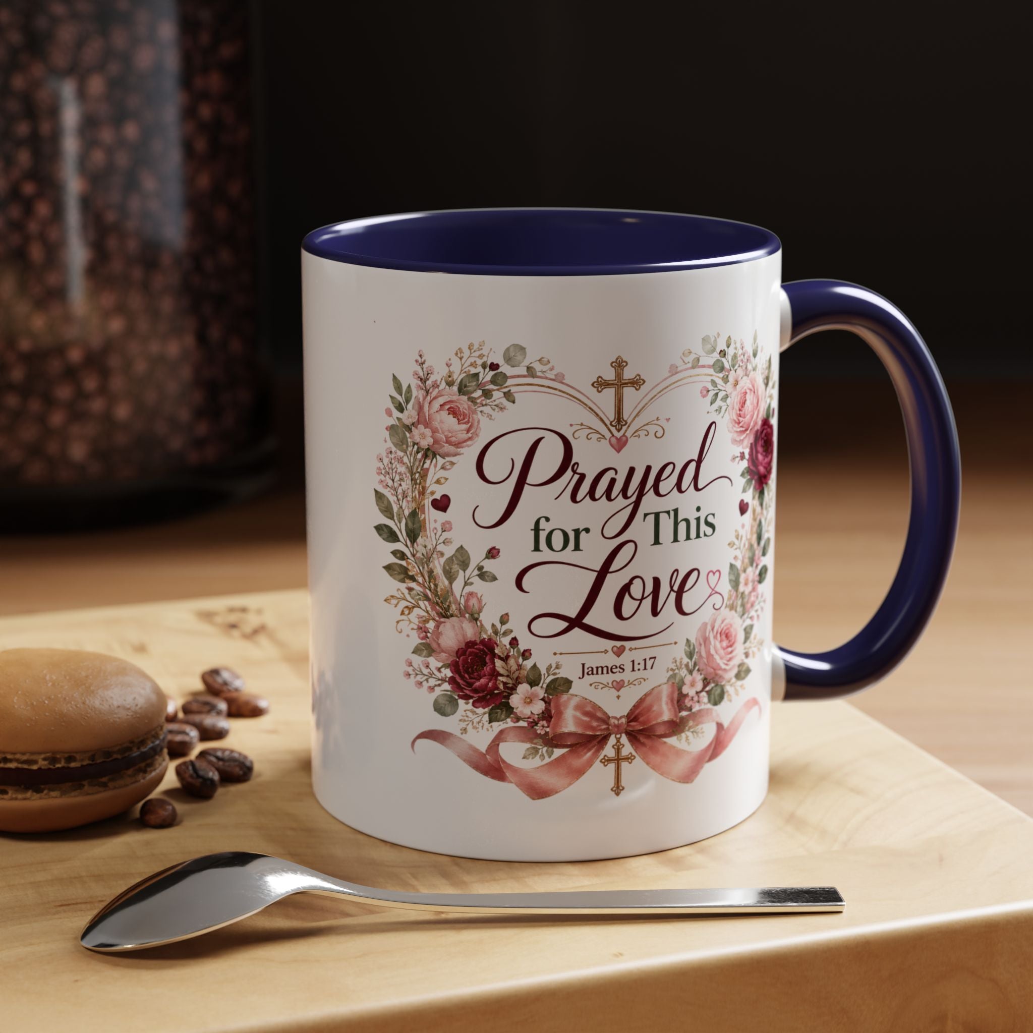 Prayed for This Love Mug, Christian Gift for Wife or Girlfriend, Romantic Bible Verse Mug, James 1:17 Floral Love Coffee Cup
