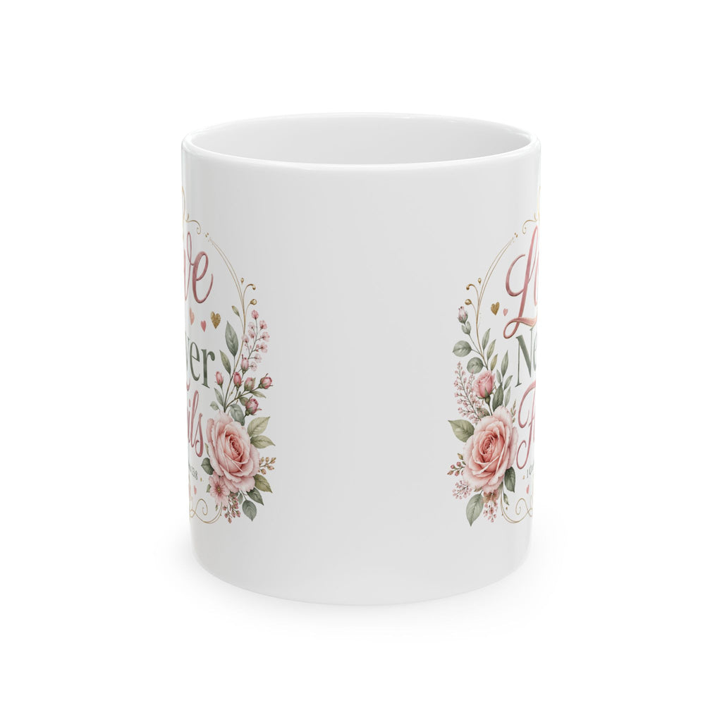 Love Never Fails coffe cup