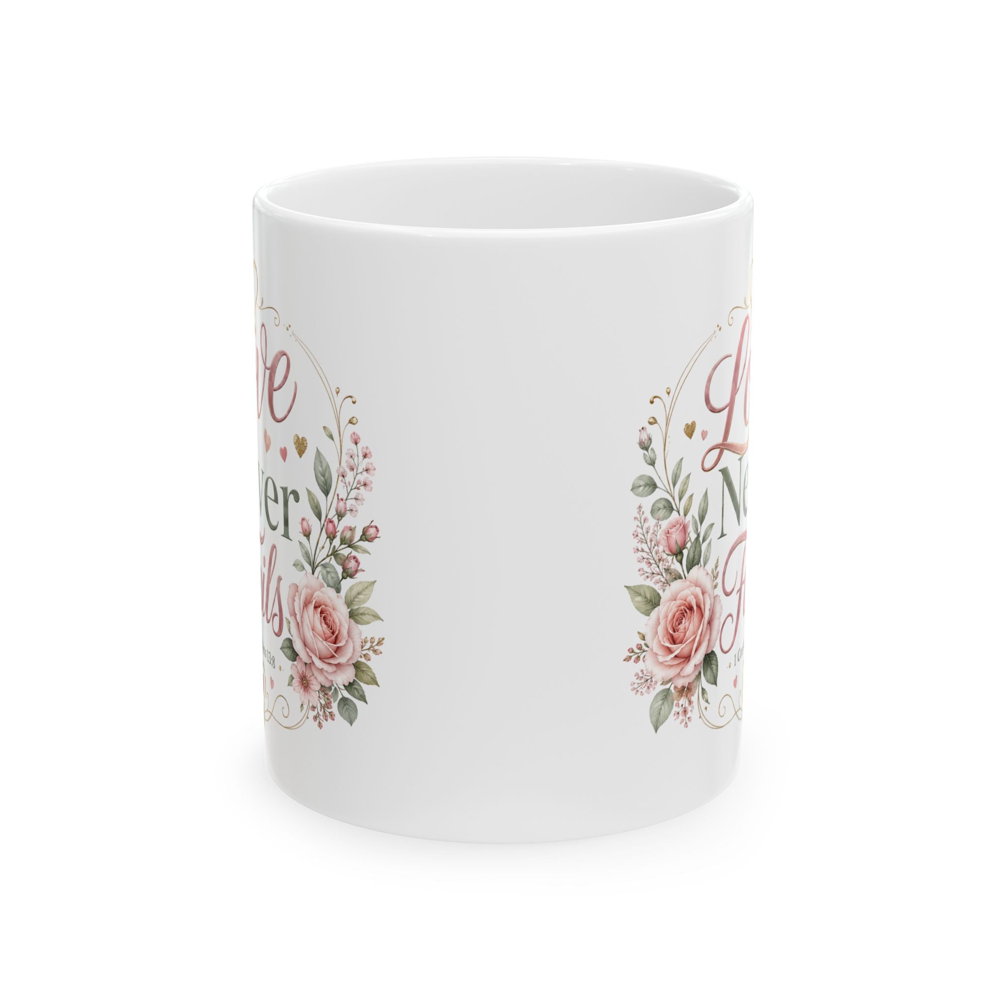 Love Never Fails coffe cup