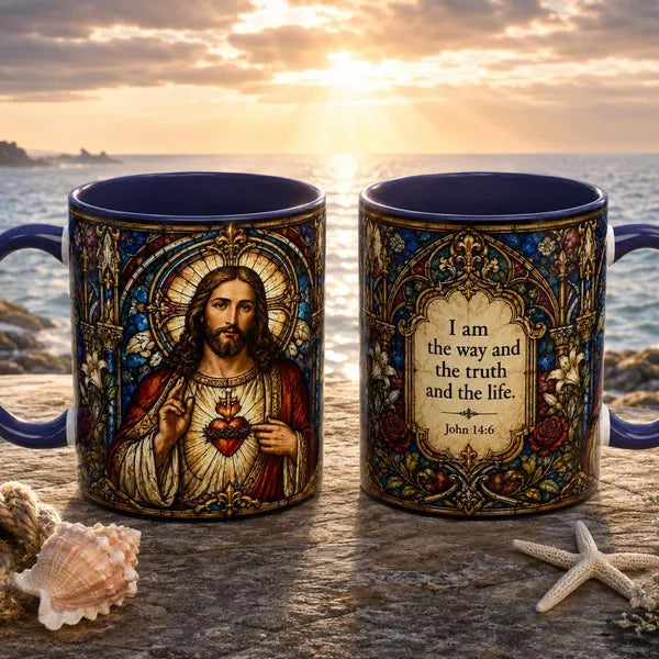 Sacred Heart Jesus Stained Glass Mug | Accent Coffee Mug