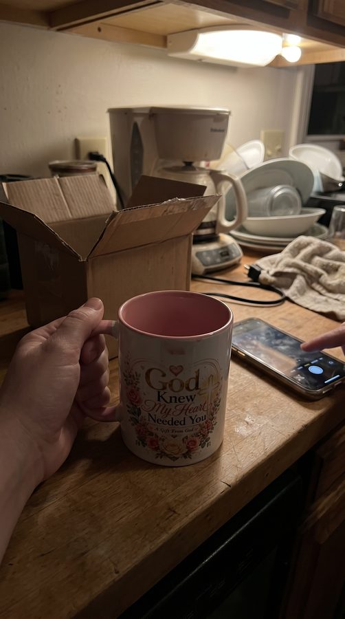 The God Knew My Heart Needed You mug fresh out of the box